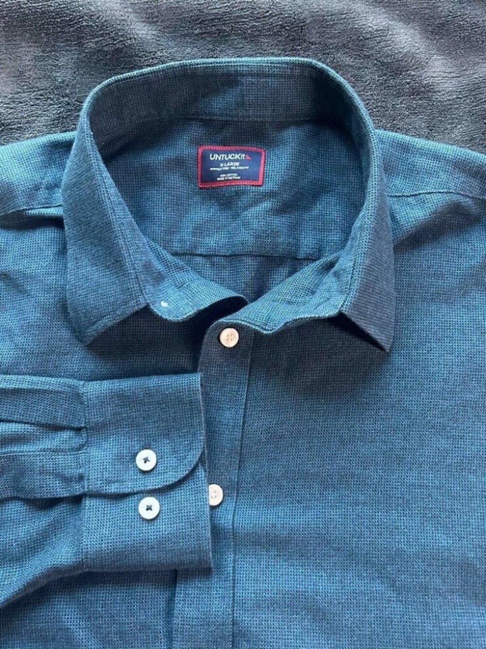 UNTUCKit Veneto Teal WF Shirt XL Wrinkle Free Relaxed Fit Cotton